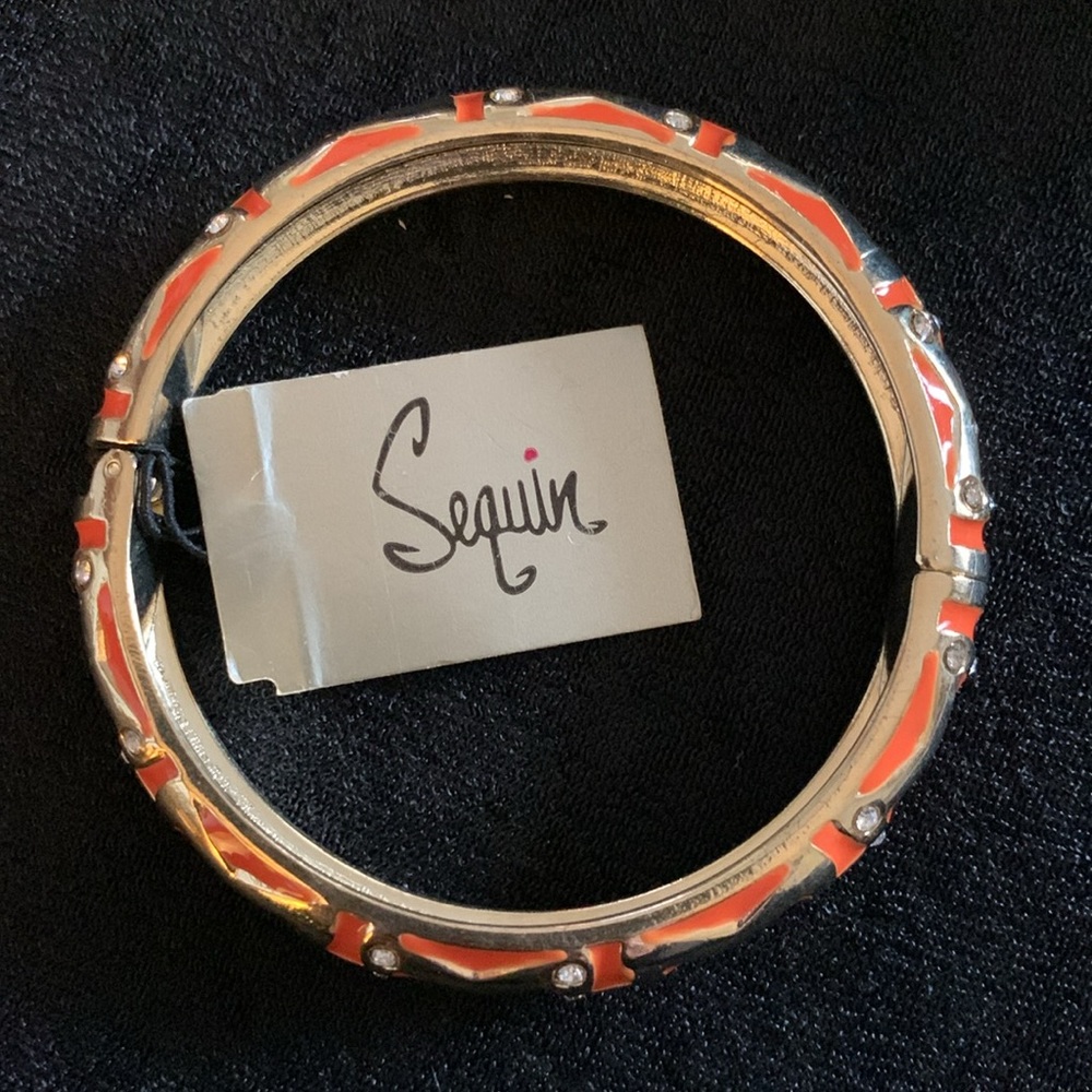 Sequin Orange Enamel and Crystal Hinged Bangle - Picture 5 of 10